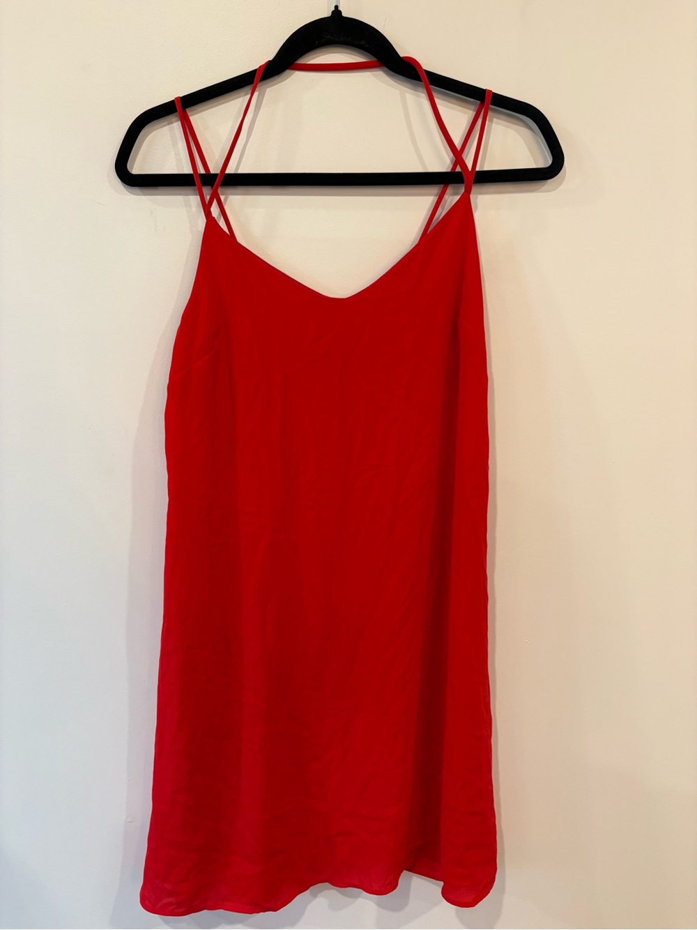 finn & clover Red Double-Strap V-Neck Mini Slip Dress